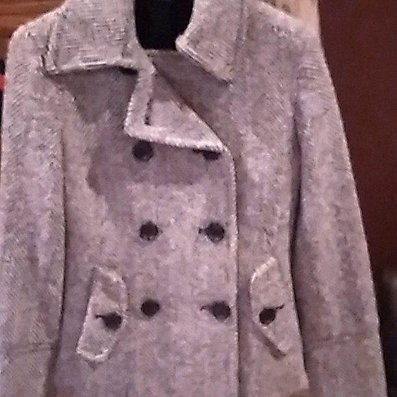 Vintage Express design studio black white tweed pea coat sz xs - Picture 2 of 8